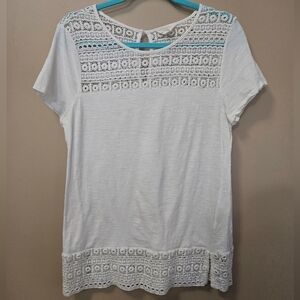 A Diva Women's Size M White Crochet Details T Shirt Top 100% Cotton
